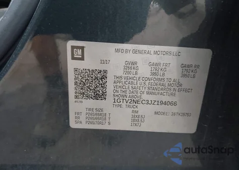 2018 GMC Sierra 1500 Slt из США, поврежденный, VIN 1GTV2NEC3JZ194066